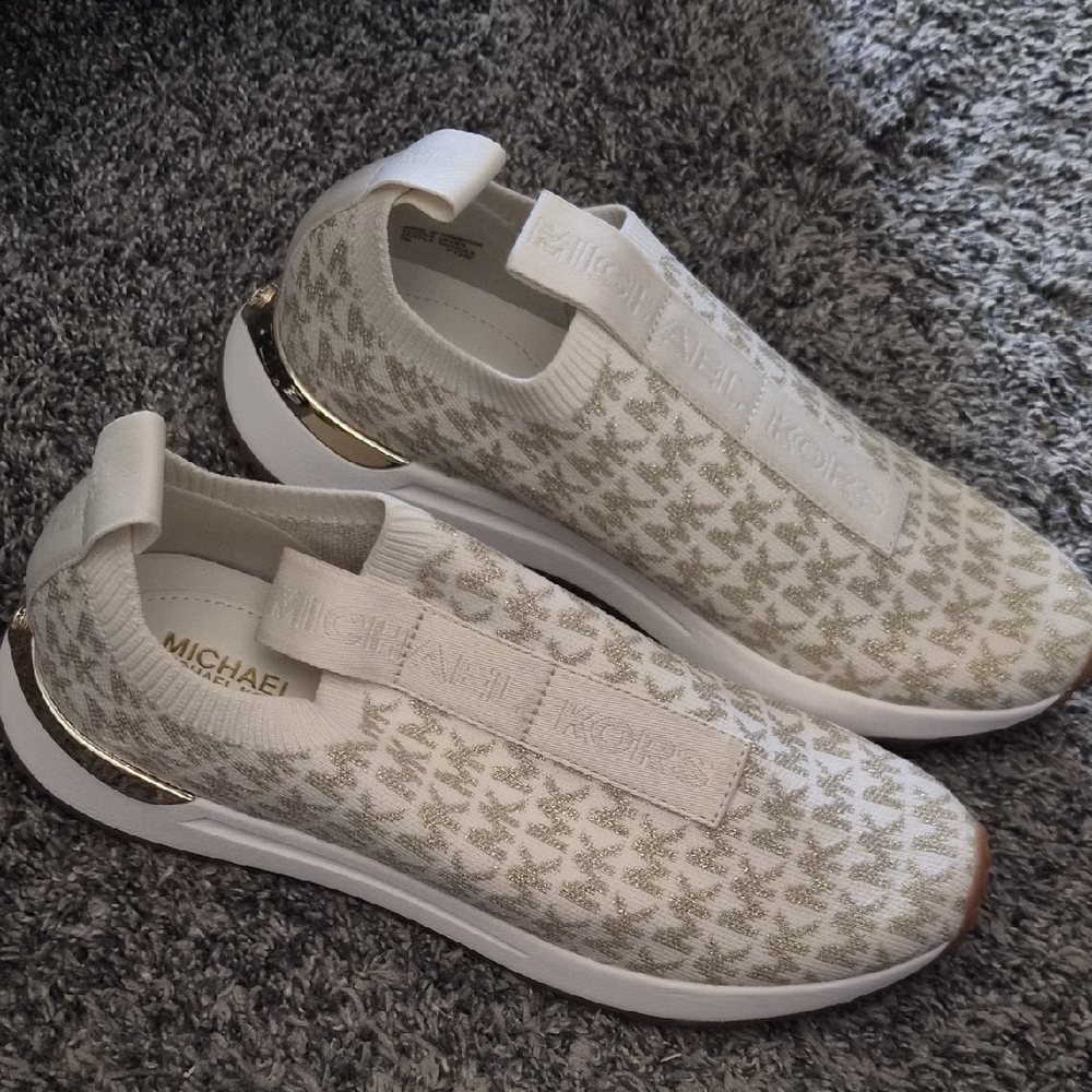 Michael Kors Women's White and Gold Patterned Sneakers